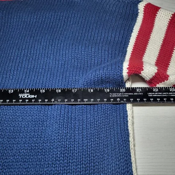 Women's Vintage Cardigan Sweater Knit Stars Stripe Coastal Nautical - Picture 6 of 6